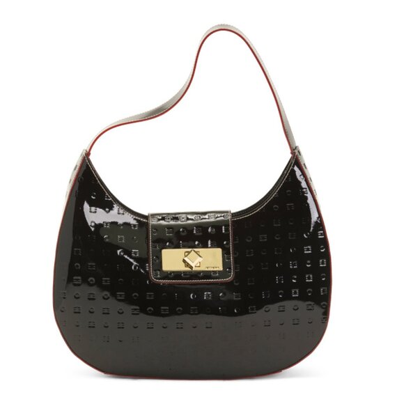 ARCADIA  Italy Patent Leather Crescent Shoulder Bag With Tab Hardware - Picture 1 of 2